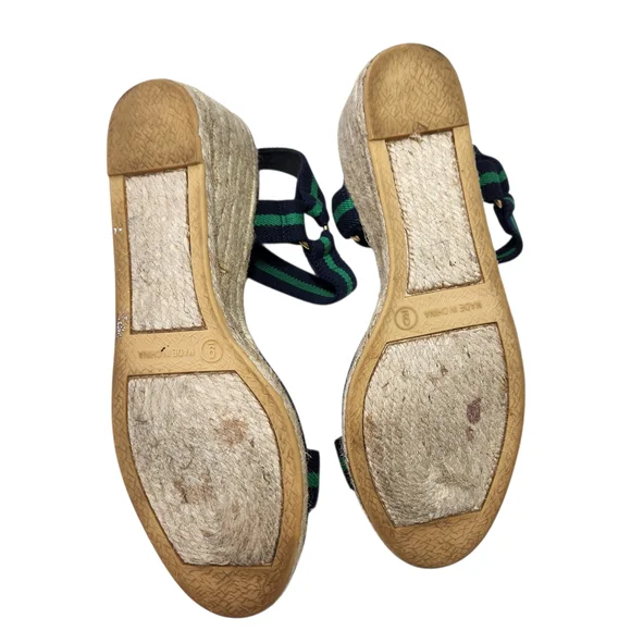 Lauren Ralph Lauren Ilene Espadrille Wedge Sandal Size 9 Navy Green Stripe 3" - Picture 10 of 10